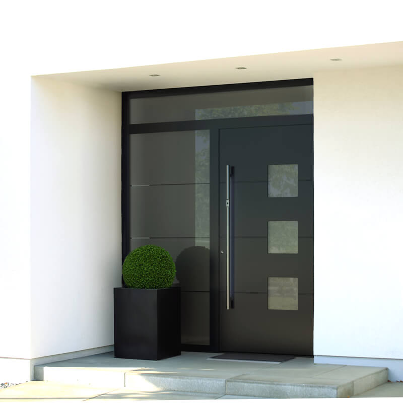 Barcelona front door in anthracite with large glass inserts, overhead and side panels