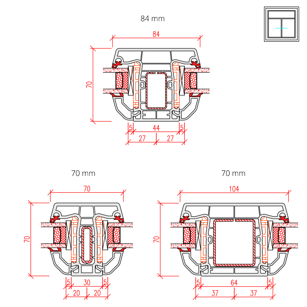 IDEAL 4000 - detail of glass dividing glazing bars of different thicknesses