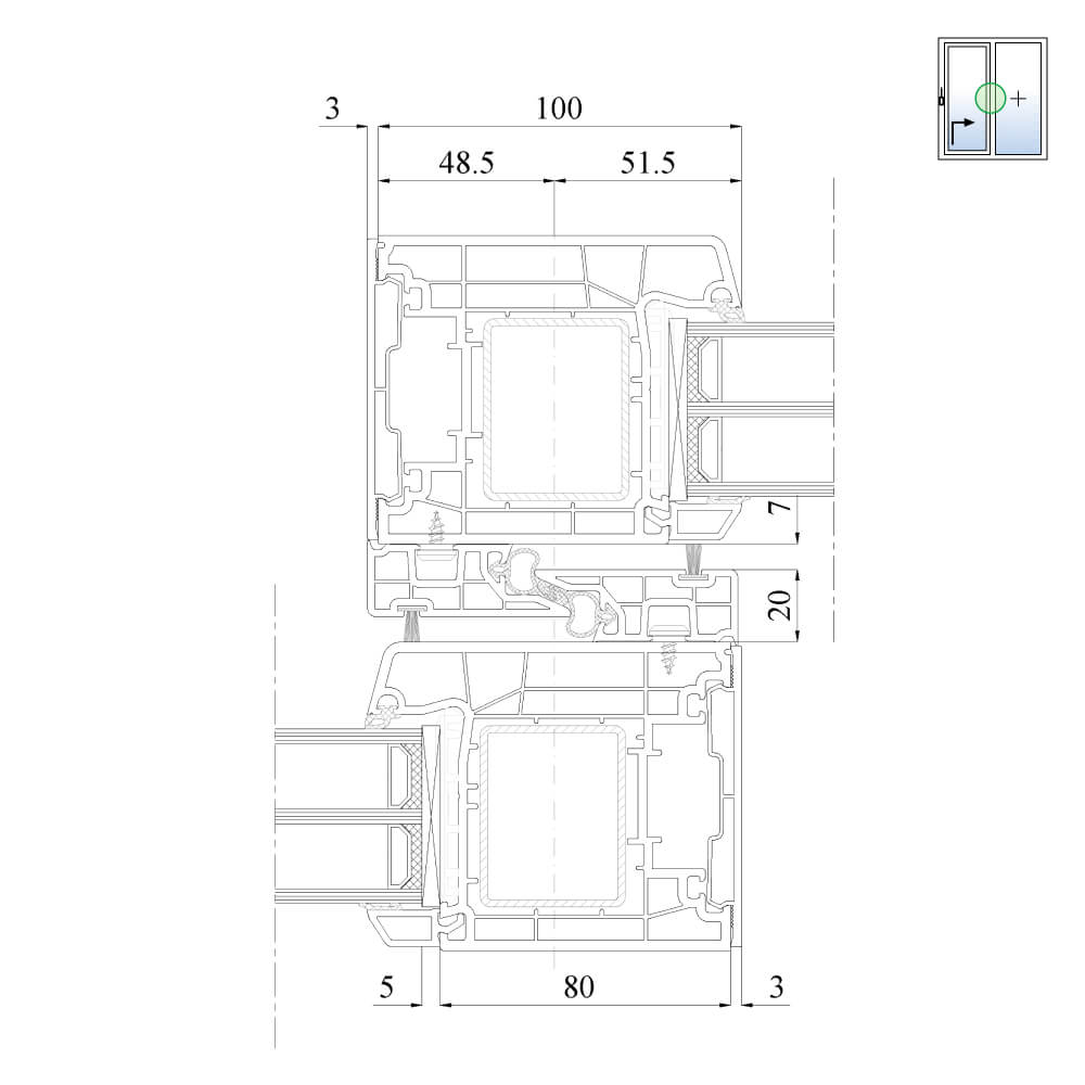 Central mullion for a two-part IDEAL Premium lift and slide door