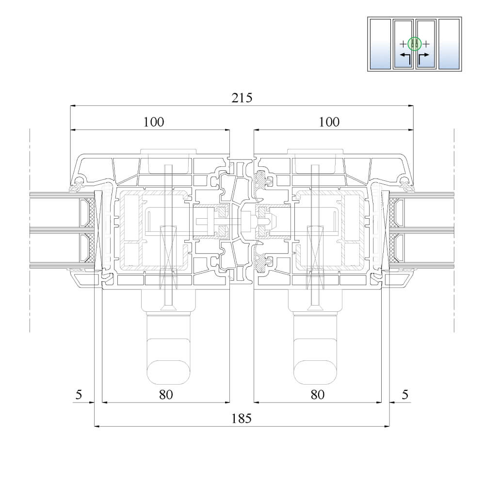 Central mullion for a four-part IDEAL Premium lift and slide door