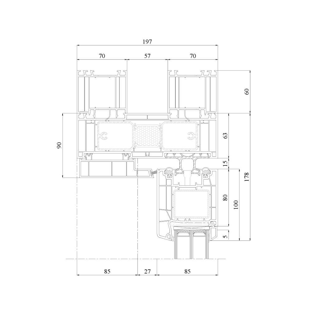 IDEAL Premium lift and slide door upper frame with a 60 mm frame extension 