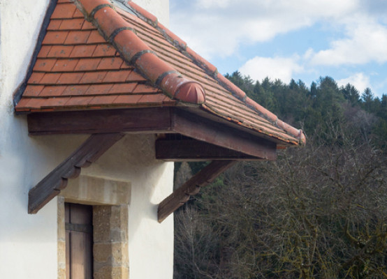 Darker tiled wooden canopy 