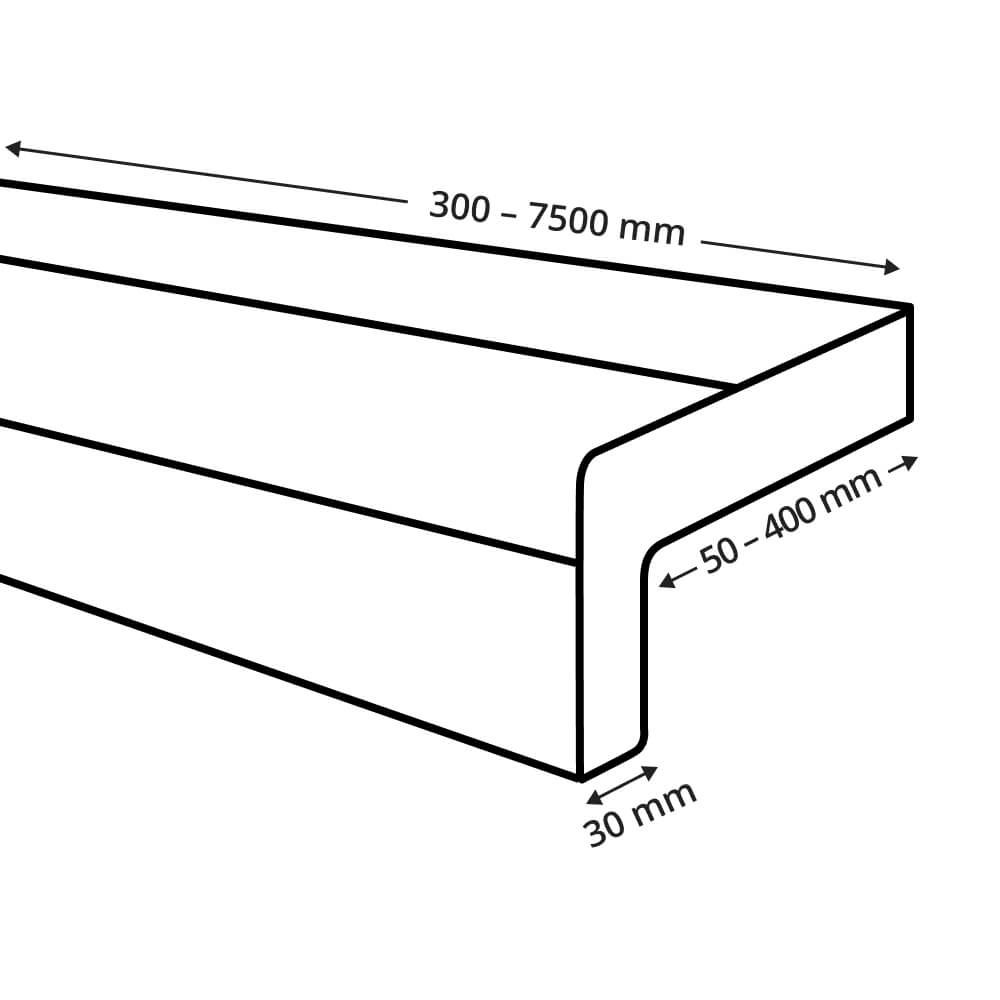 Detailed drawing of exterior window sill with end caps for brick