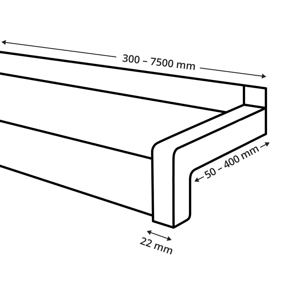 Detailed drawing of exterior window sill with sloping end caps