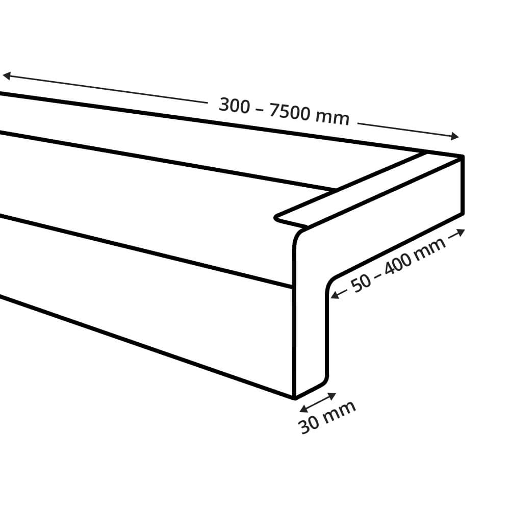 Detailed drawing of exterior window sill with end caps for plaster