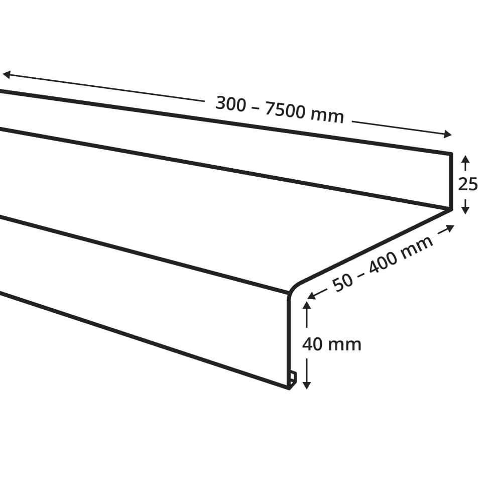 Detailed drawing of exterior window sill without end caps