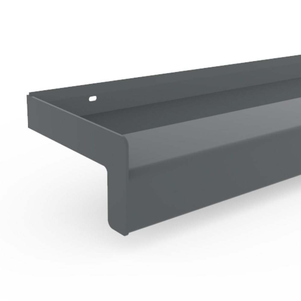 Exterior window sill in anthracite with end caps for brick