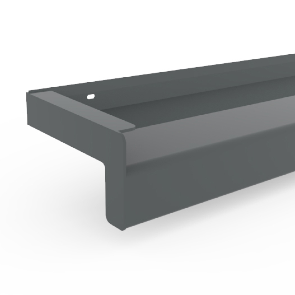 Exterior window sill in anthracite with end caps for plaster