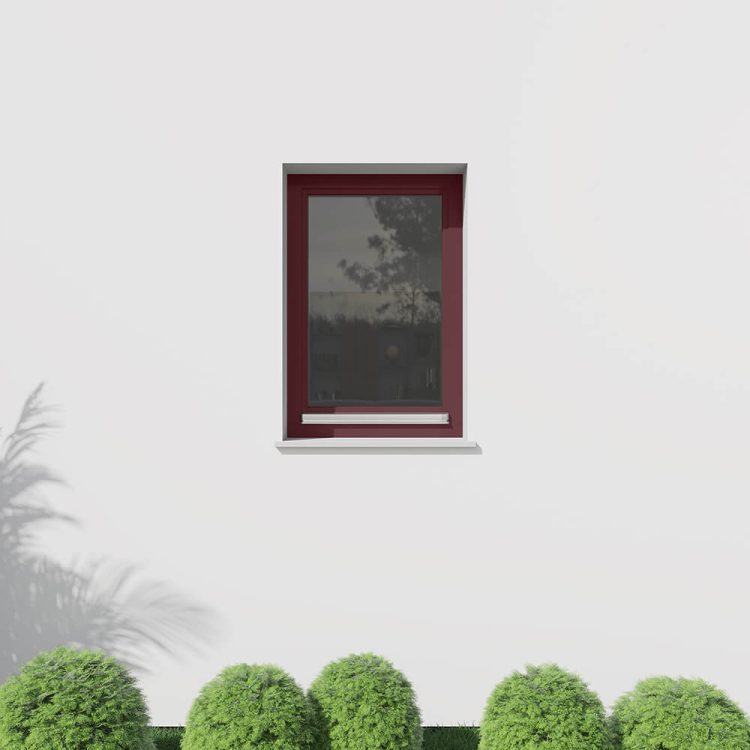 Wooden window in Wine Red (RAL 3005) from the exterior