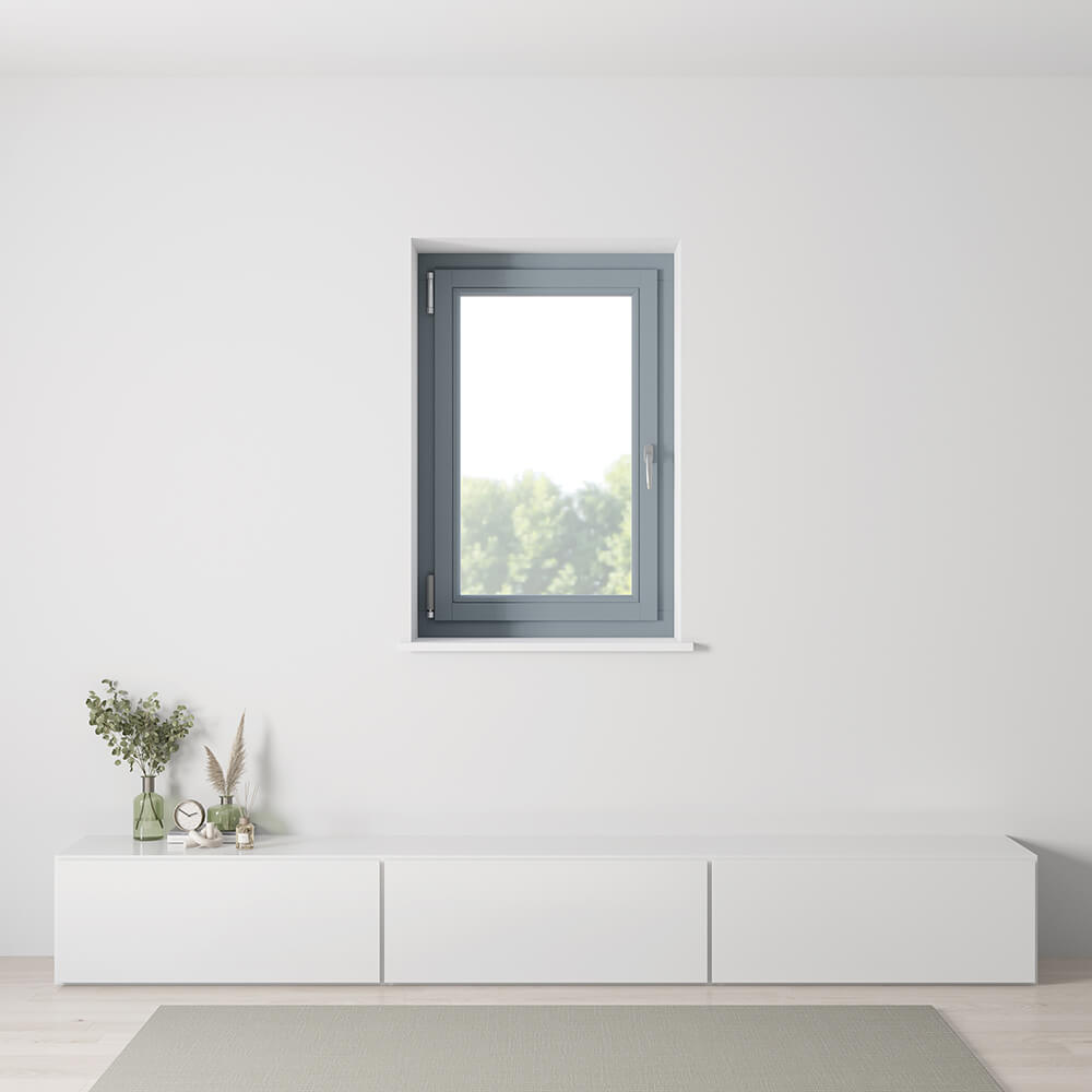 uPVC-alu window with a Silver Grey (RAL 7001) uPVC interior