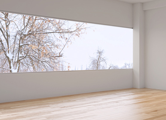 Frameless window in winter