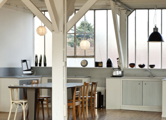 Frosted kitchen windows with bars