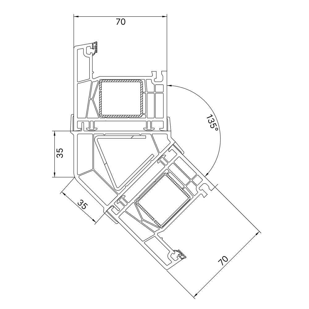 Kömmerling 70 AD 135° exterior corner coupling