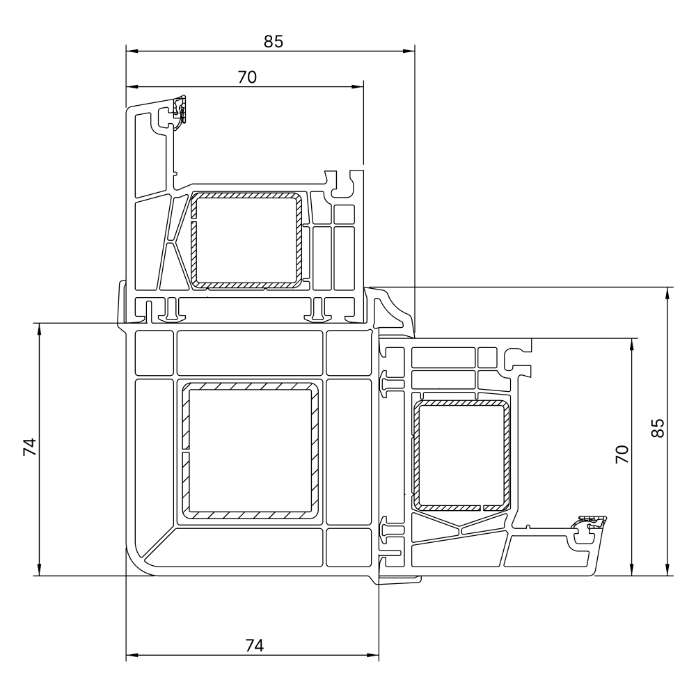 Kömmerling 70 AD 90° exterior corner coupling