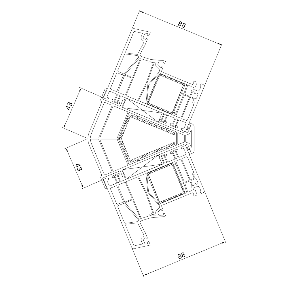 Kömmerling 88 MD 135° exterior corner coupling