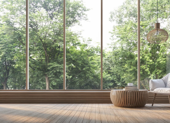 Panorama windows in a timber decor 