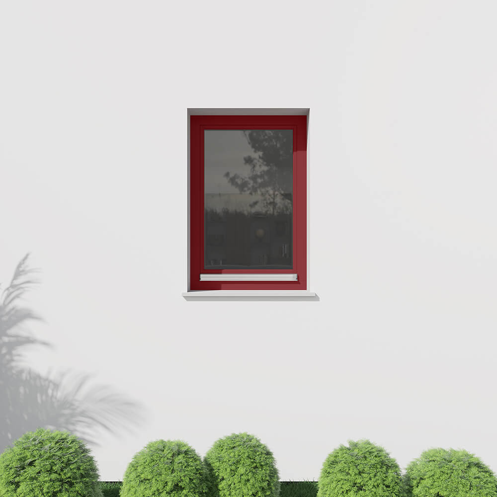 uPVC-alu window in ruby red RAL 3003 matt from the outside