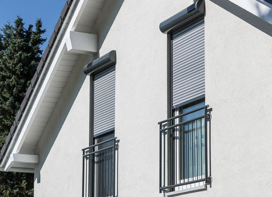 Square gable windows with roller shutters